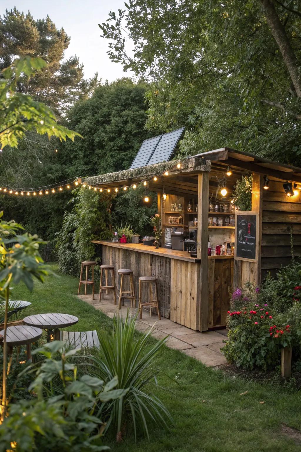 An environmentally conscious garden bar arrangement.