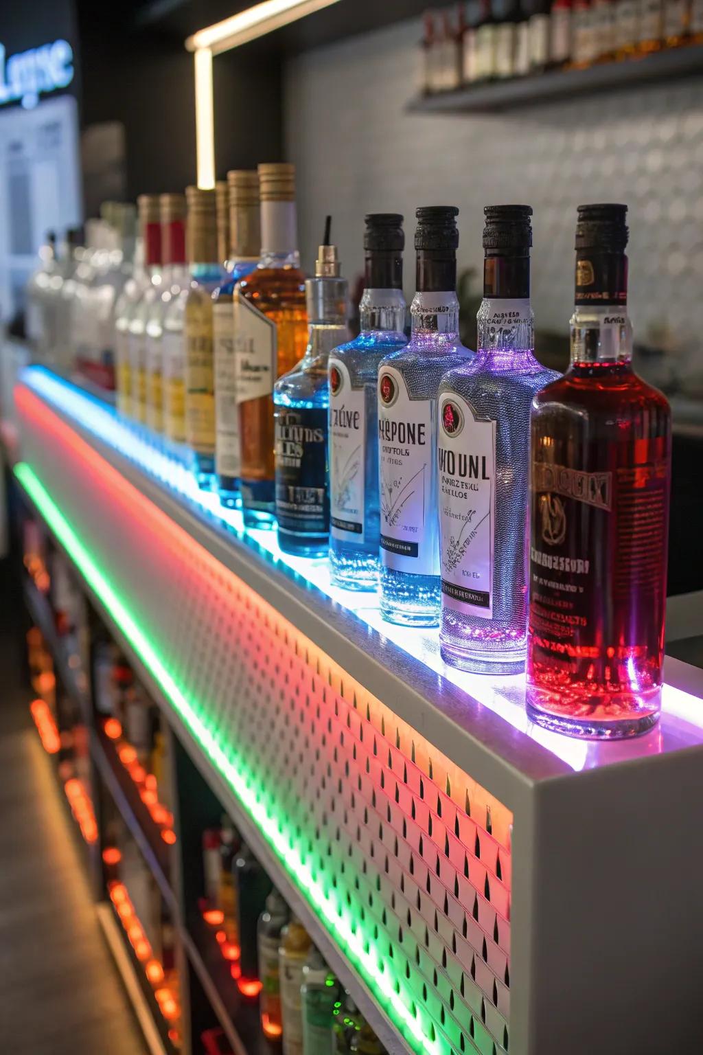Illuminate your bar with an LED bottle display mount.