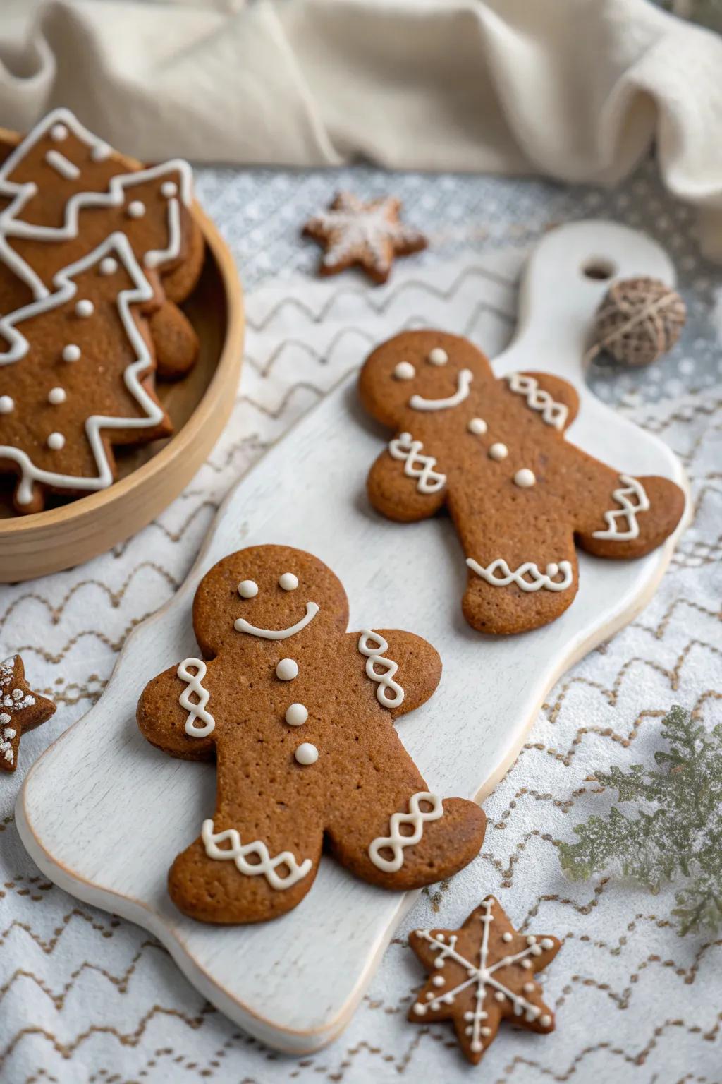 Textured gingerbread men showcasing creative icing techniques.