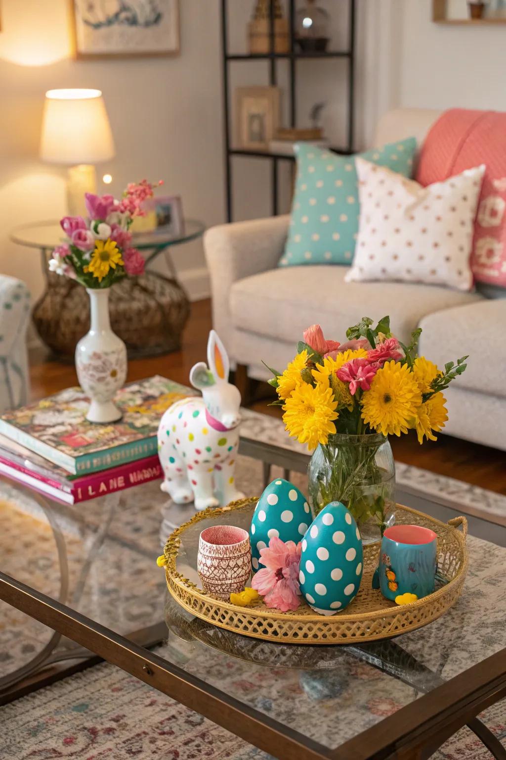 Whimsy comes from quirky decor elements on your coffee table.