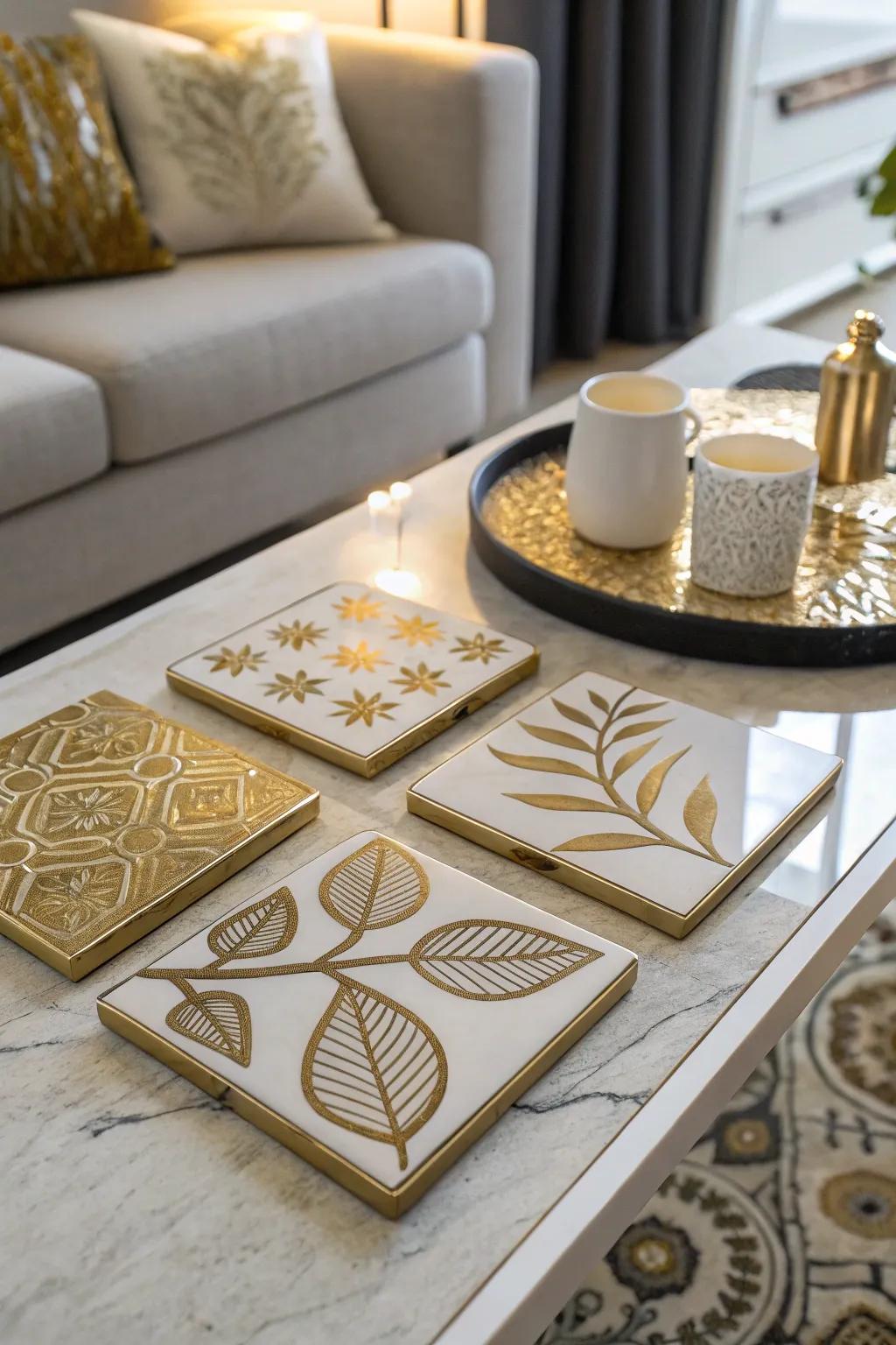 Protect your surfaces in style with gold leaf coasters.