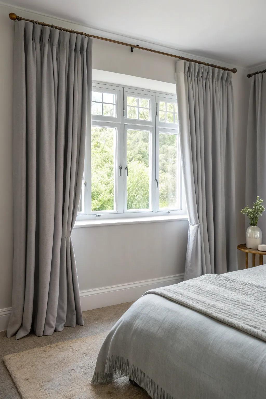 Grey window enhancements fashion a seamless appearance.