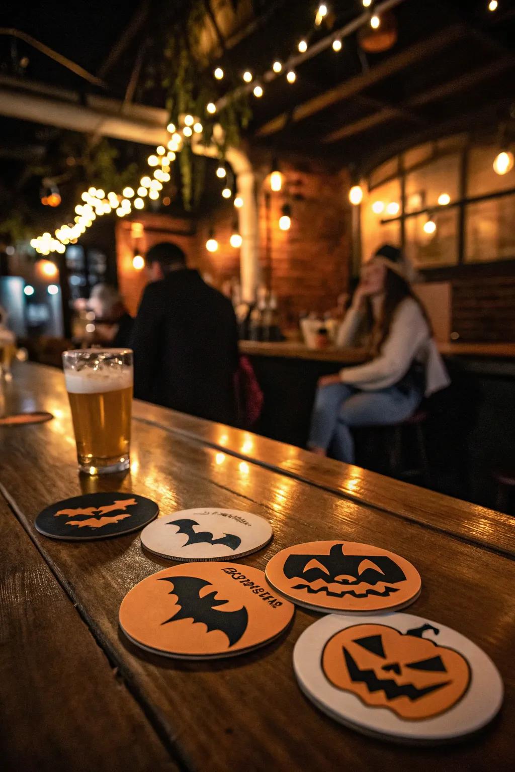 Safeguard surfaces via themed coasters.