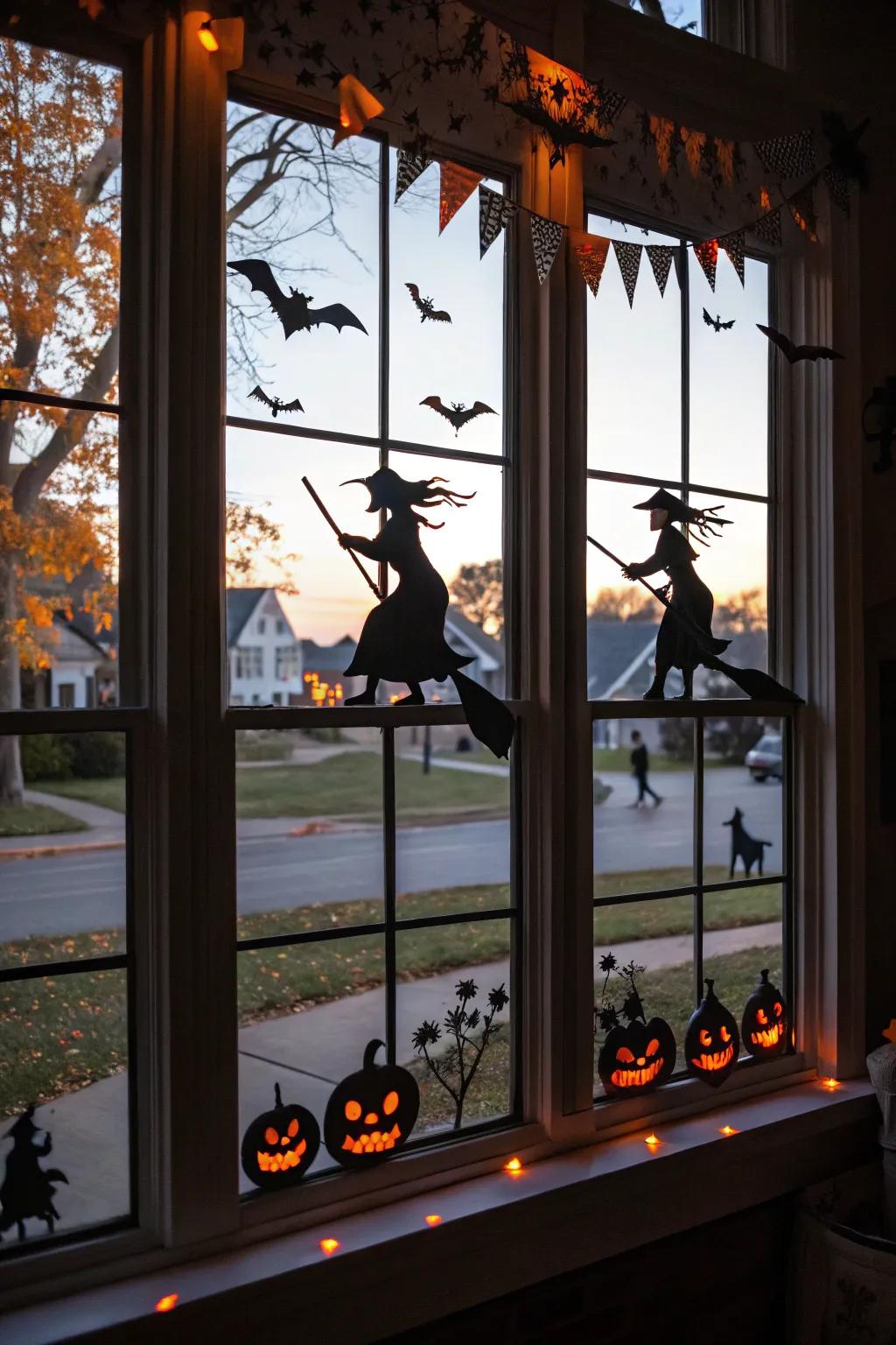 Witch figures provide a classic Halloween touch.