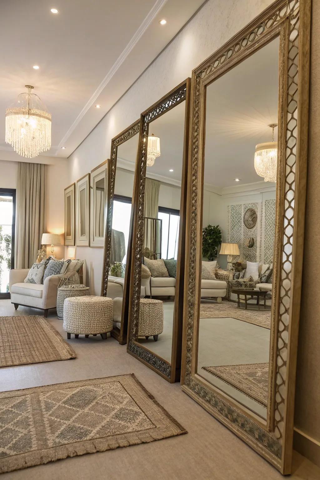 Mirrors enhancing space and light in a room.