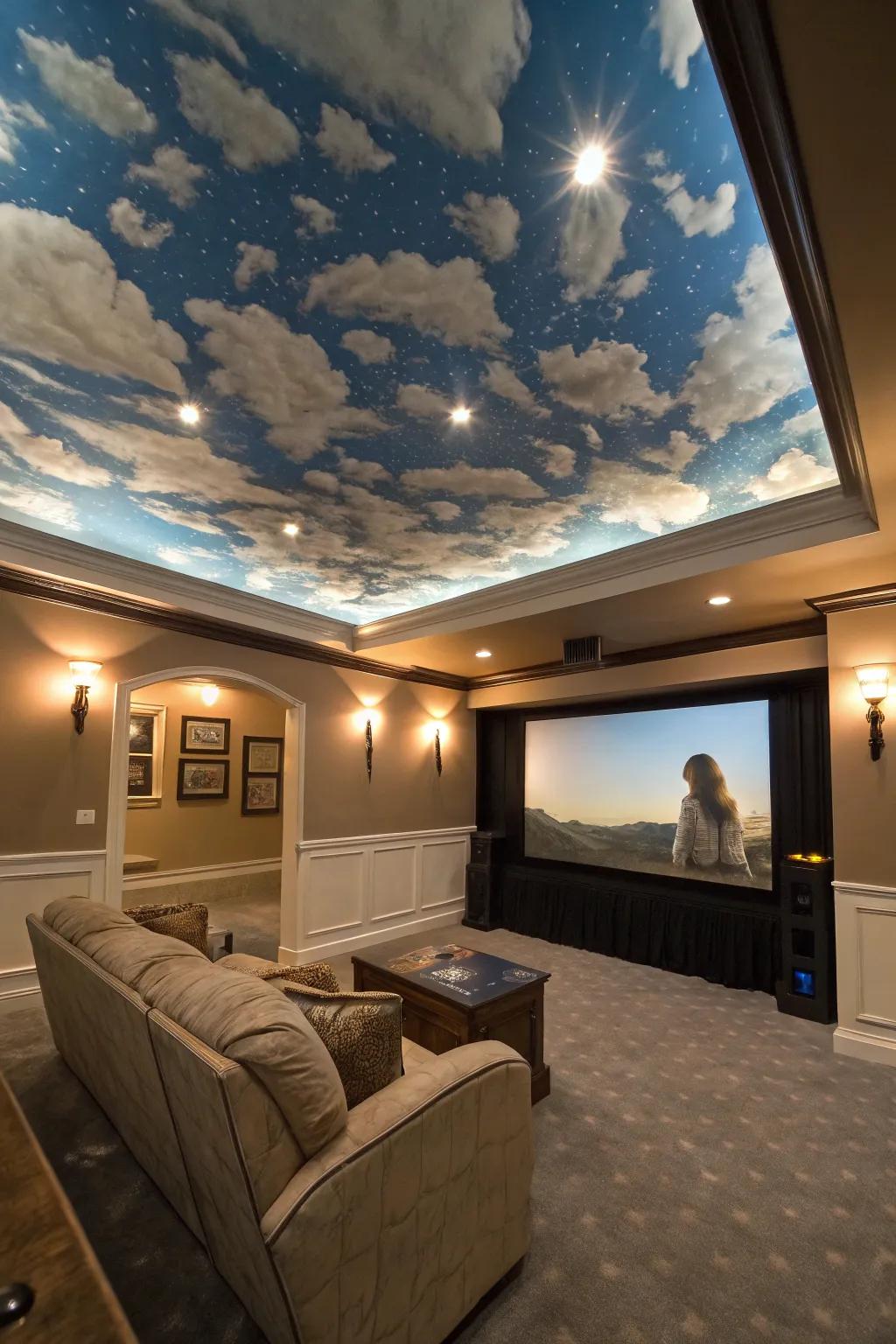 Craft an airy sensation using a celestial-themed ceiling.