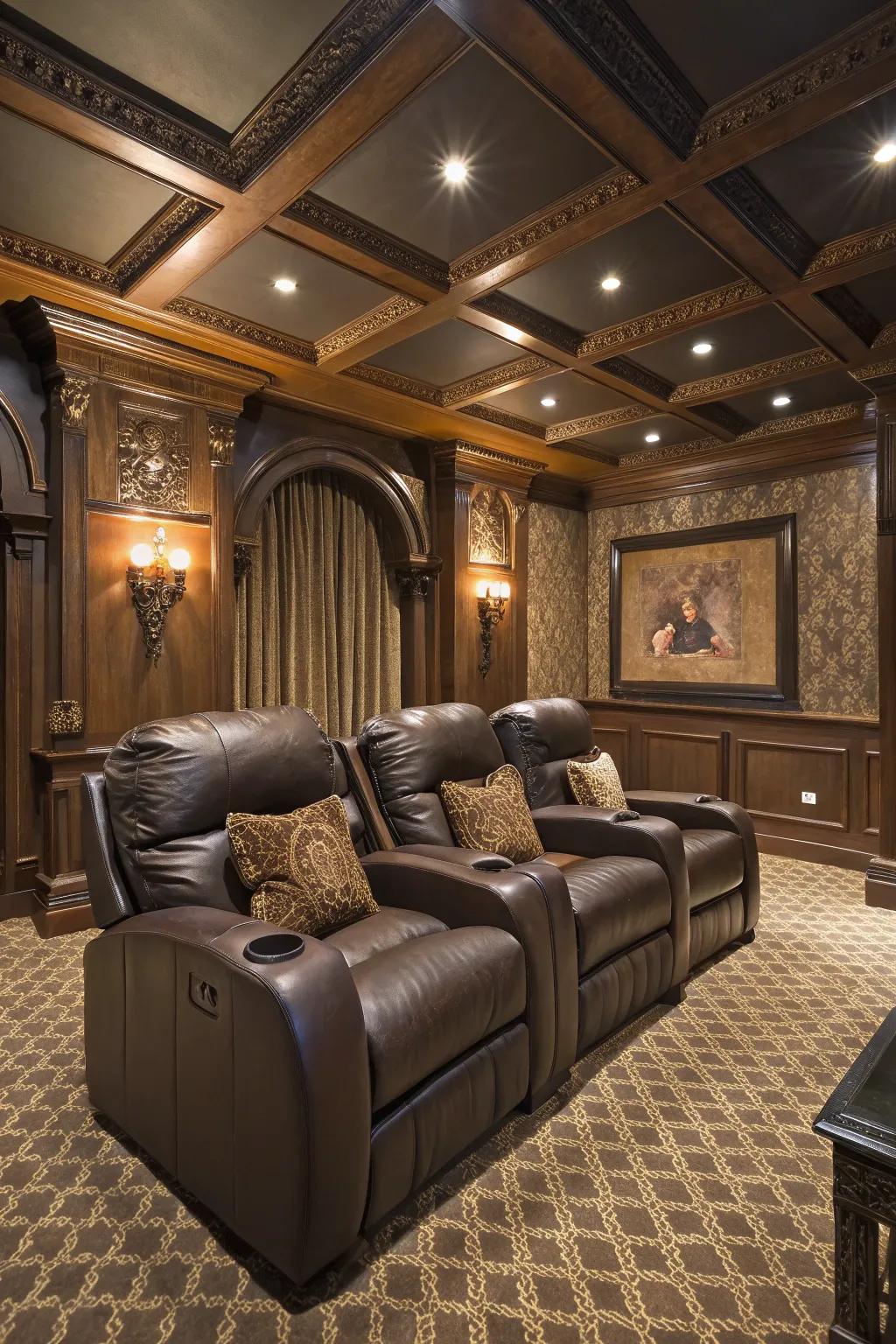 Leather seating brings a touch of elegance and luxury to your home theater.