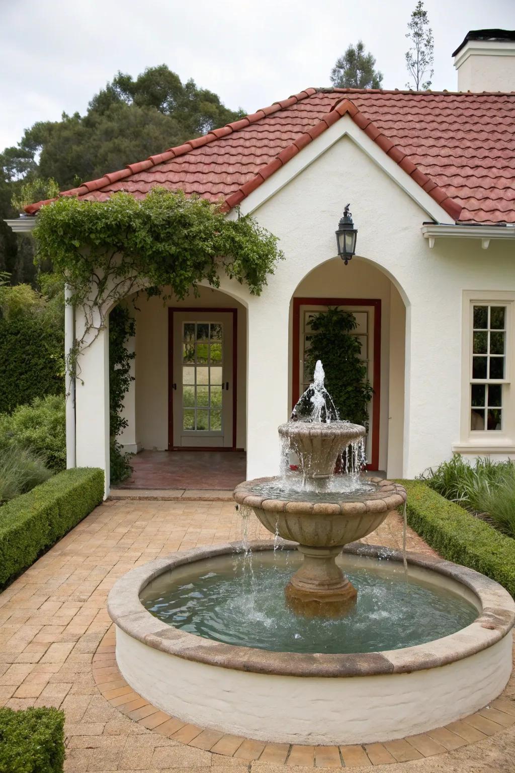 A water feature adds tranquility and elegance.