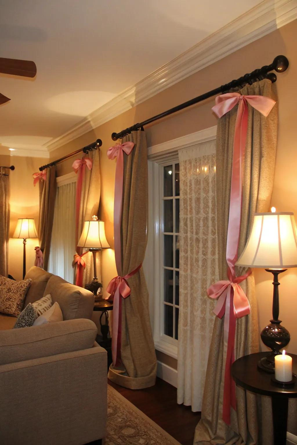 Chic ribbon accents that elegantly tie the room together.