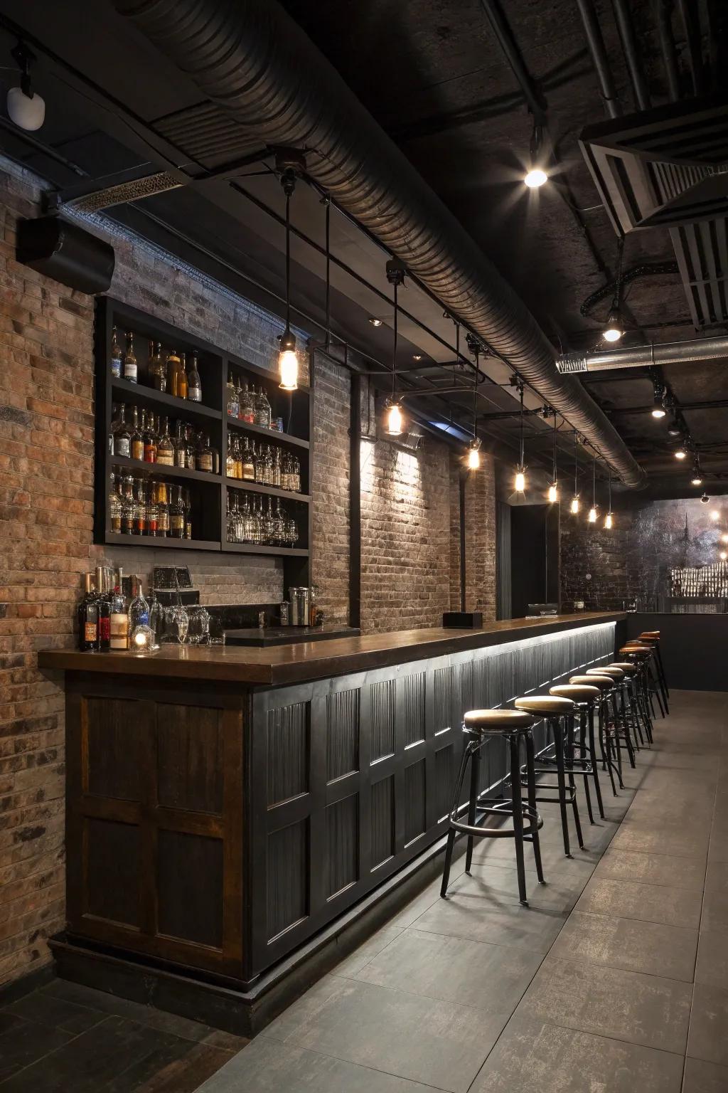 Basement bar with pub-esque LED rail illumination