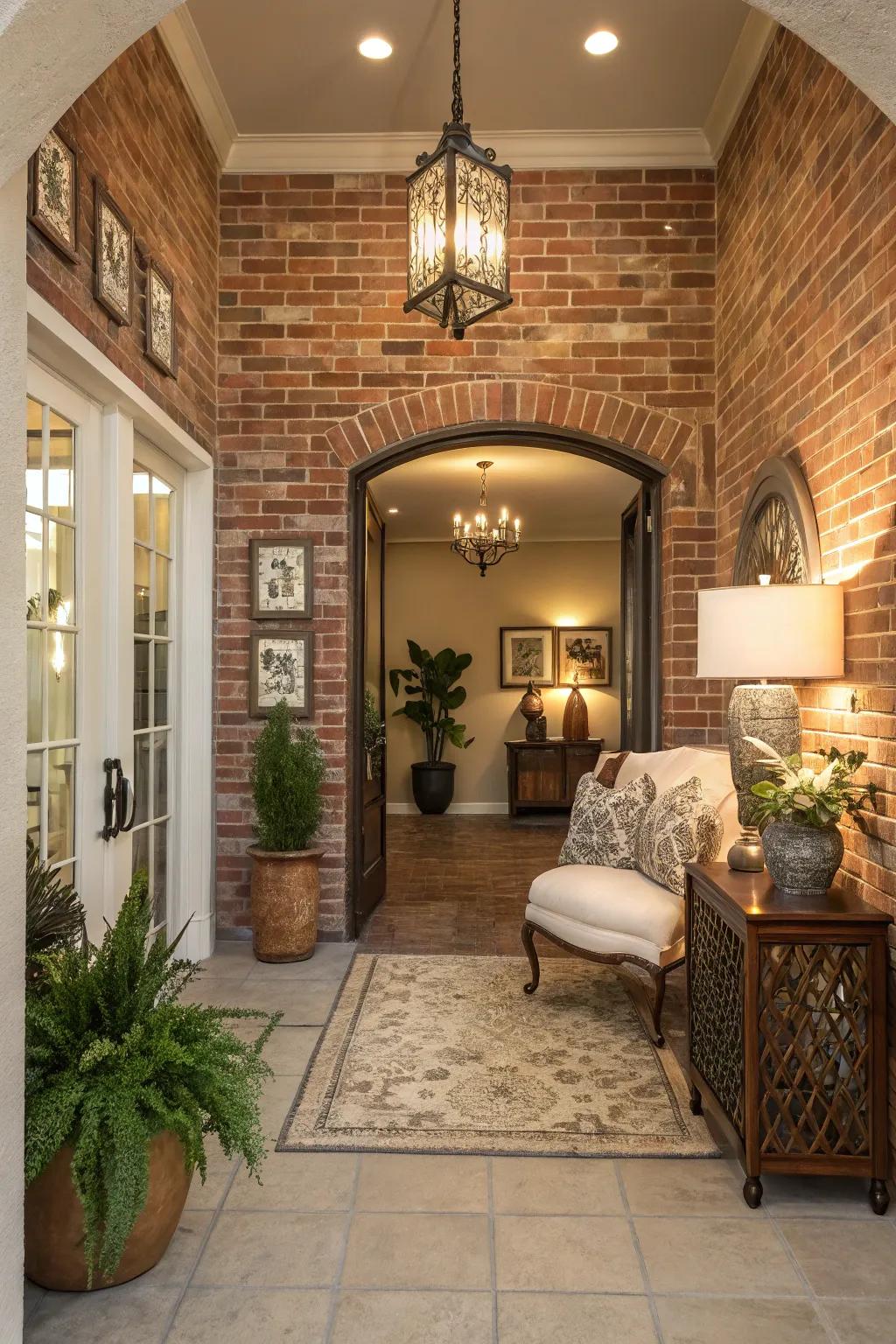 An urban entryway with a brick wall, creating a welcoming statement for the home.