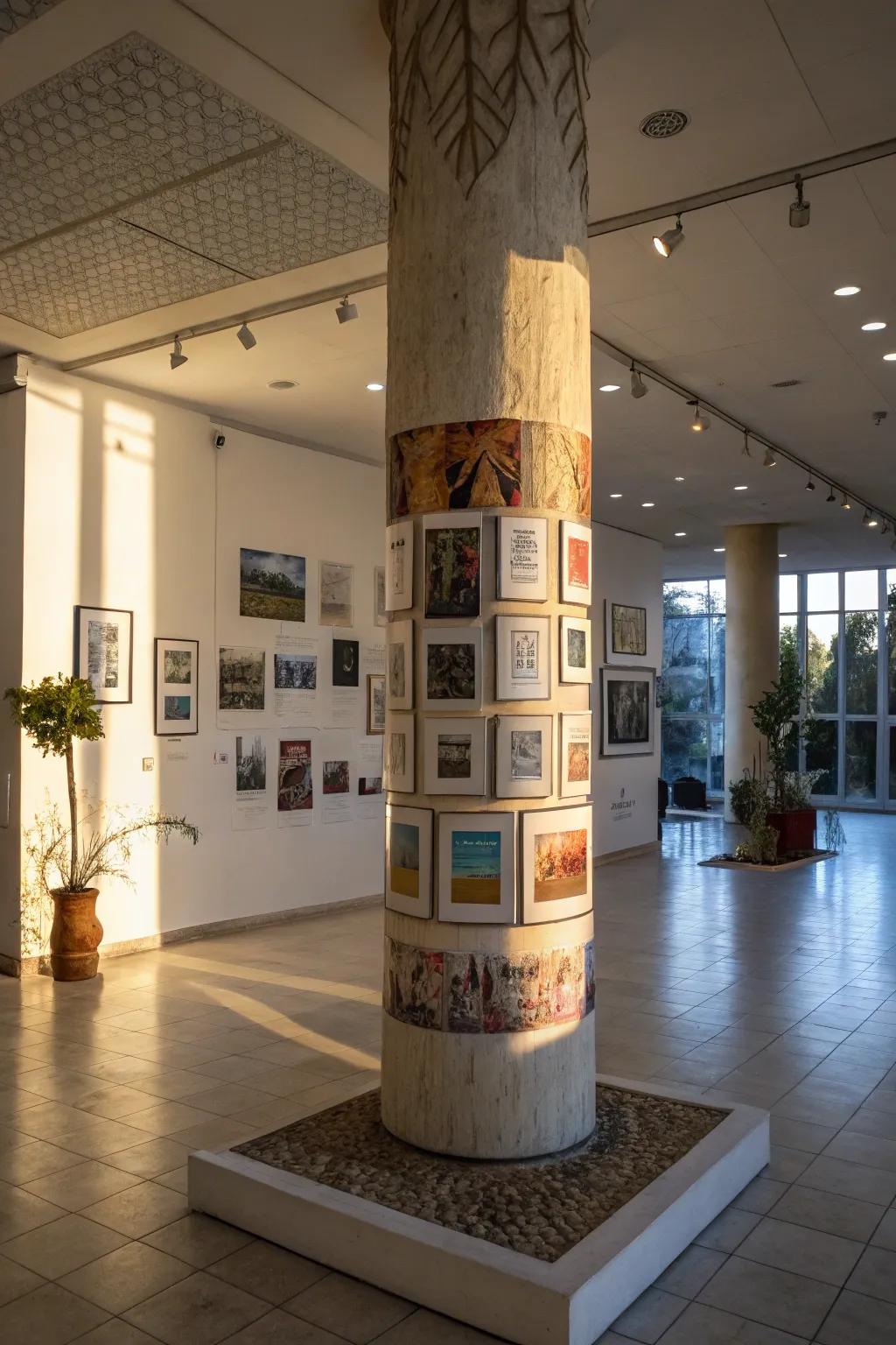 Columns serve as personal art galleries.