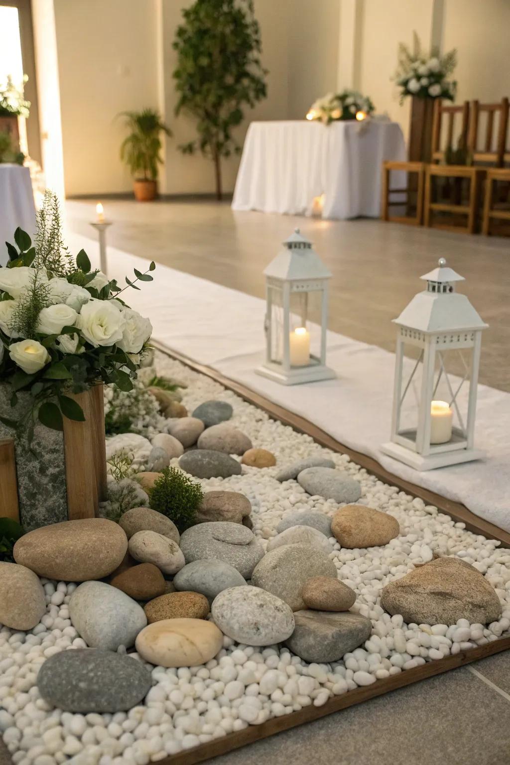 A peaceful stone garden brings tranquility to the decor.