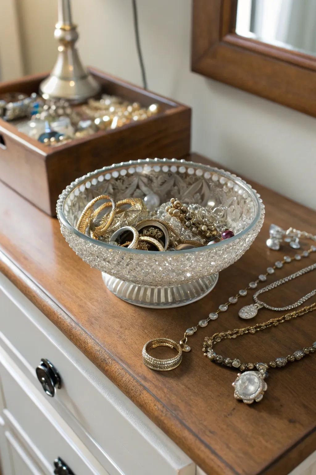 A decorative bowl for an elegant jewelry display