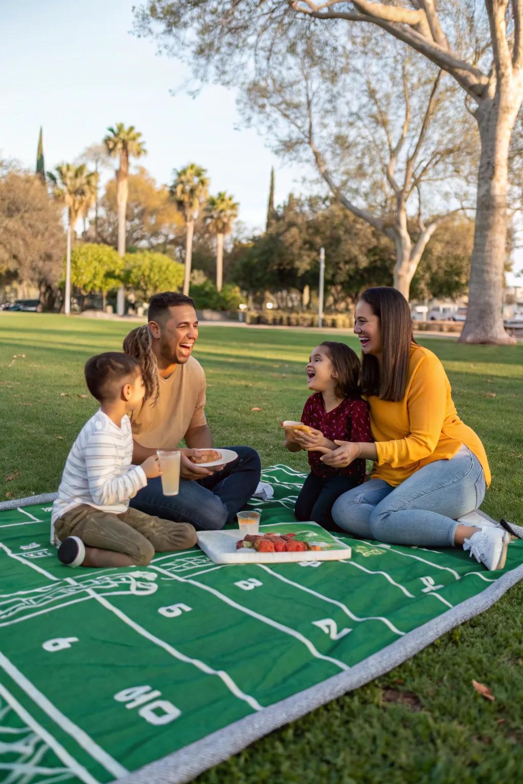 A gridiron area picnic adds a calming touch to the celebration.