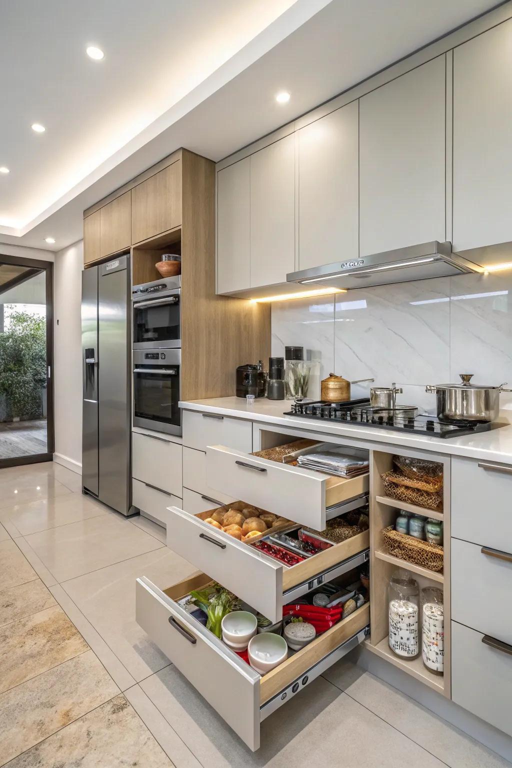 Custom storage solutions improve space and usability in your kitchen.