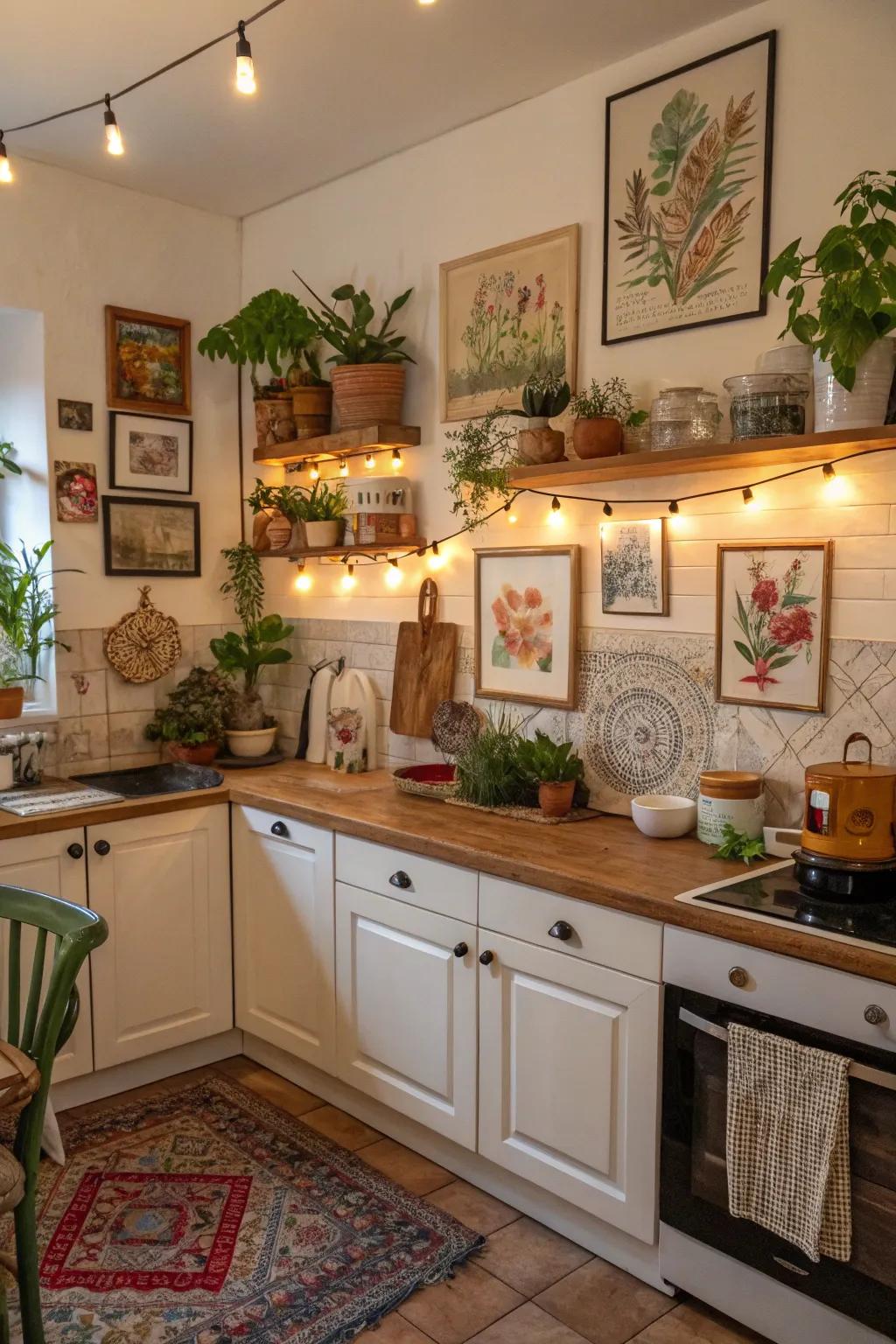 Art and decor turning the kitchen into a personal escape.