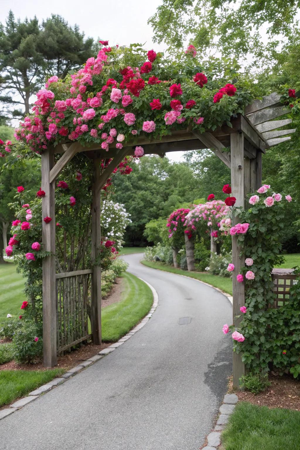 Whimsical arbors provide a charming entrance.
