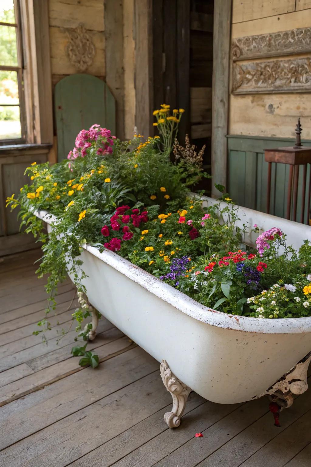 Old tubs are a fun and big way to make raised garden beds.