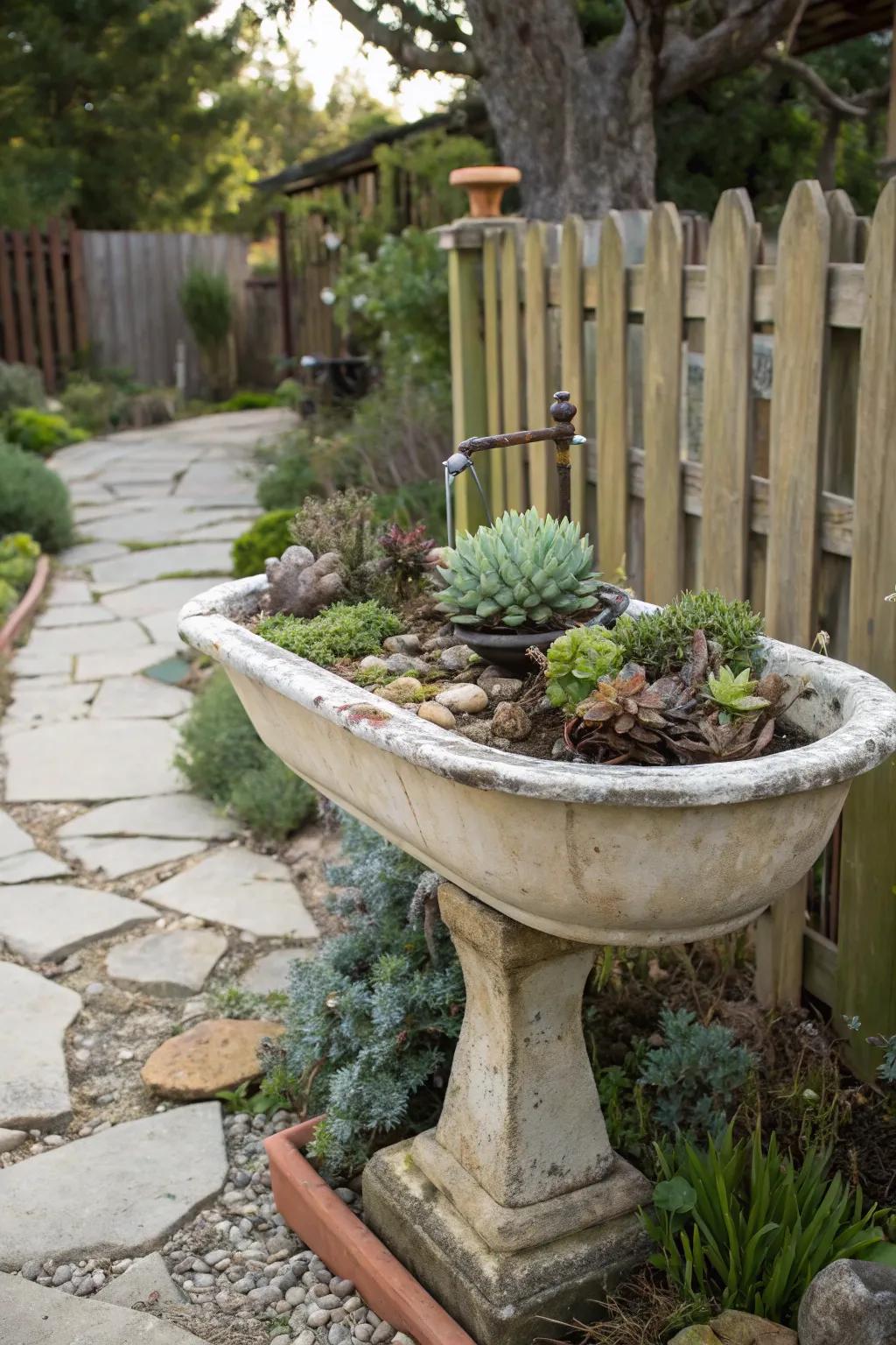 A sink repurposed as a succulent planter.