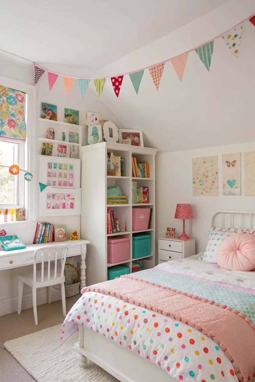 Timeless ivory walls with a twist of vibrant features.