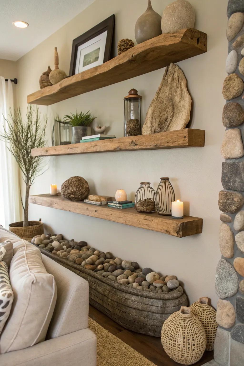 Usher the outdoors in with natural components on ledges.