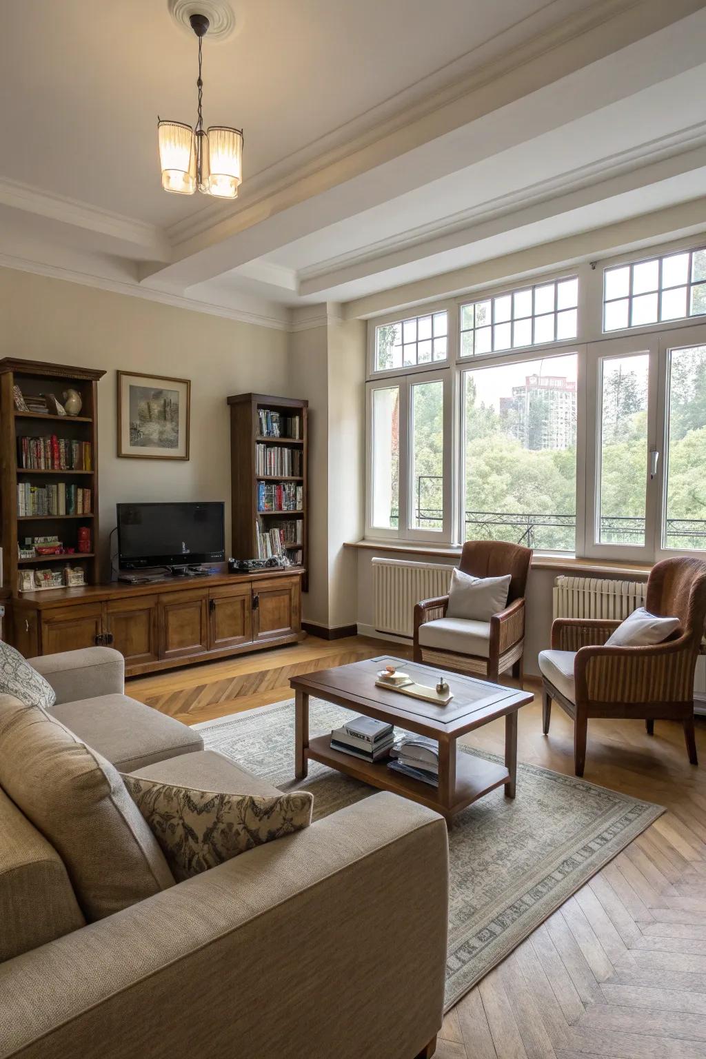 A versatile lounge layout featuring easily movable furniture.