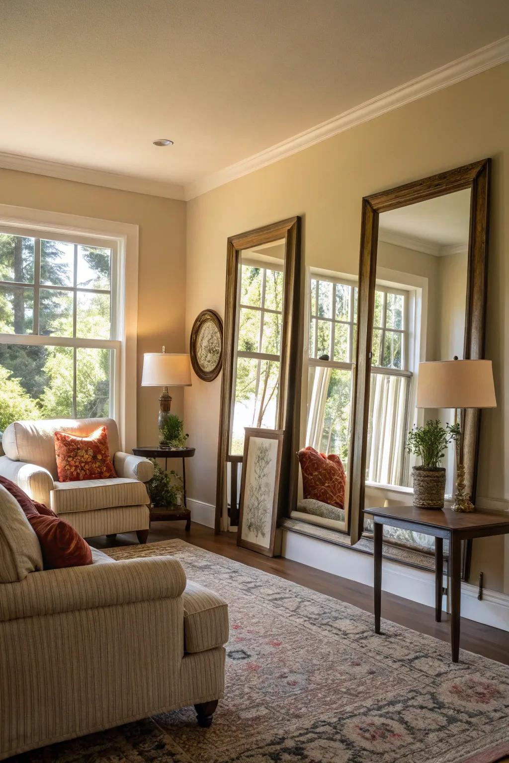 Use mirrors to maximize natural light and brighten your room.