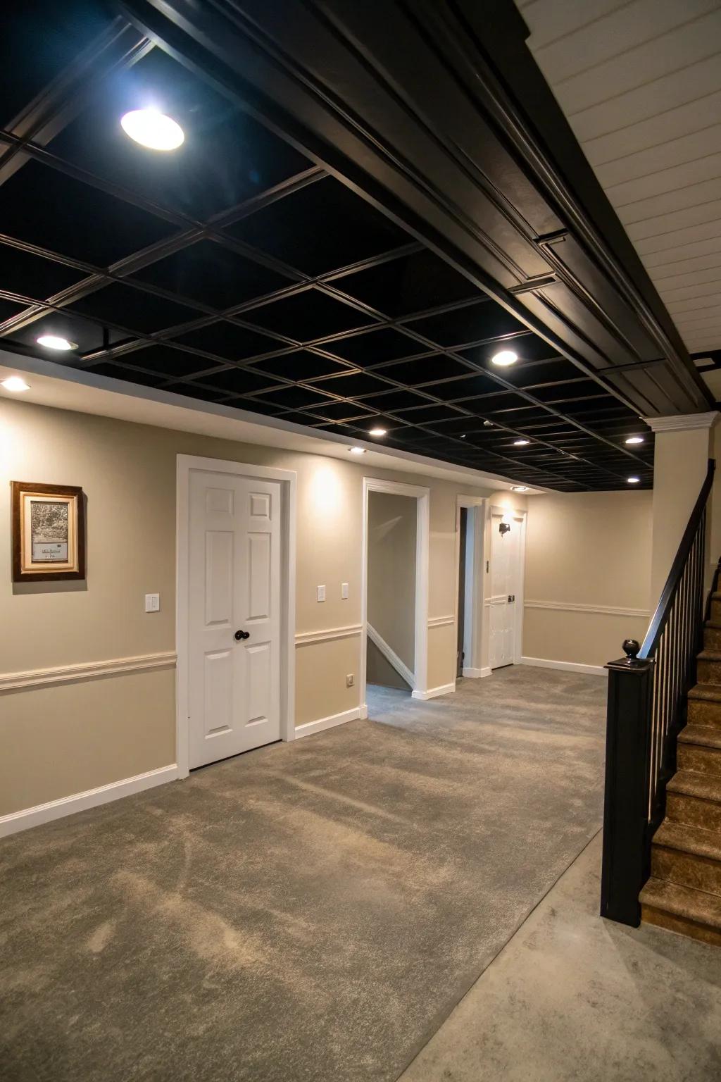 A black ceiling contributes depth and beauty.