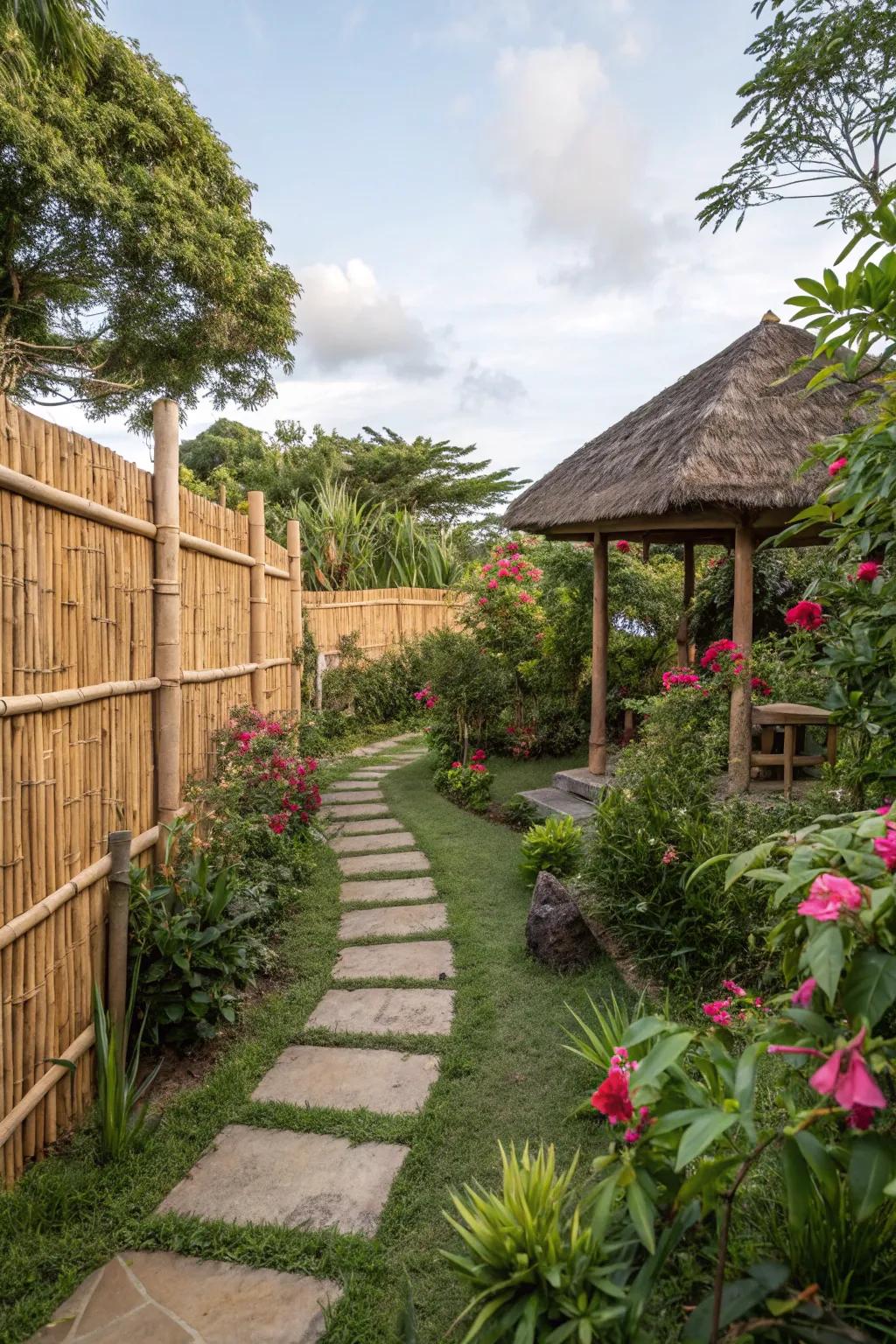 Create a serene garden retreat with bamboo fencing.