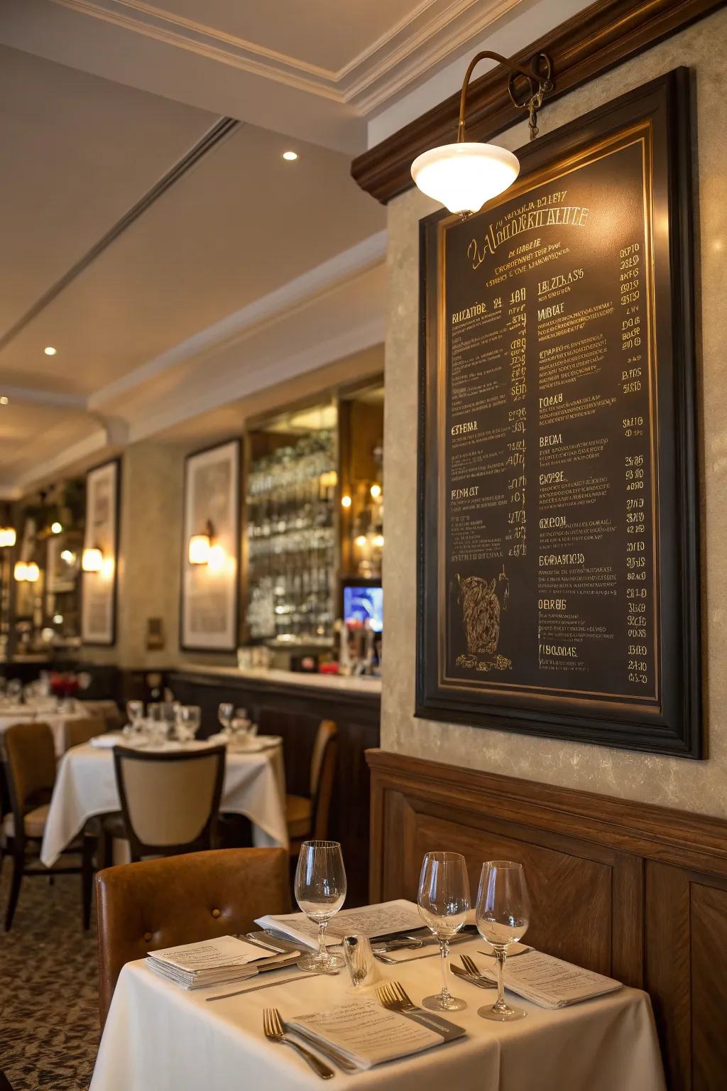 Add a hint of refinement with an engraved menu board.