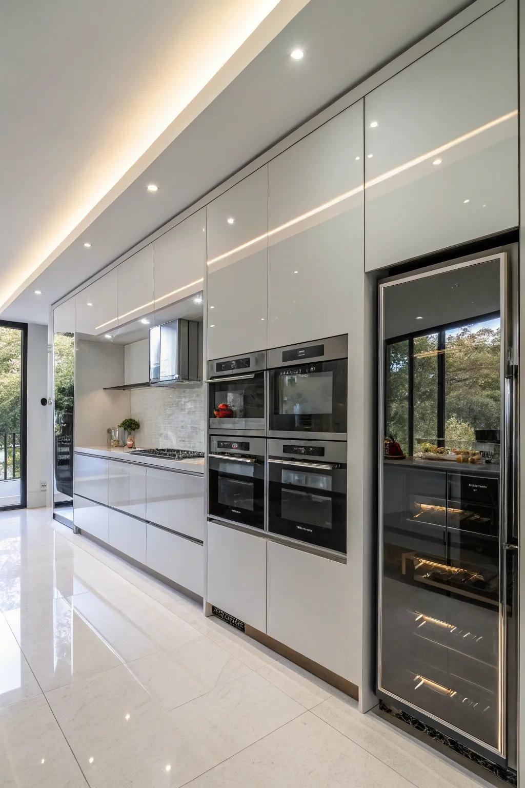Appliances covered in reflective material to enhance a sleek kitchen's aesthetic.