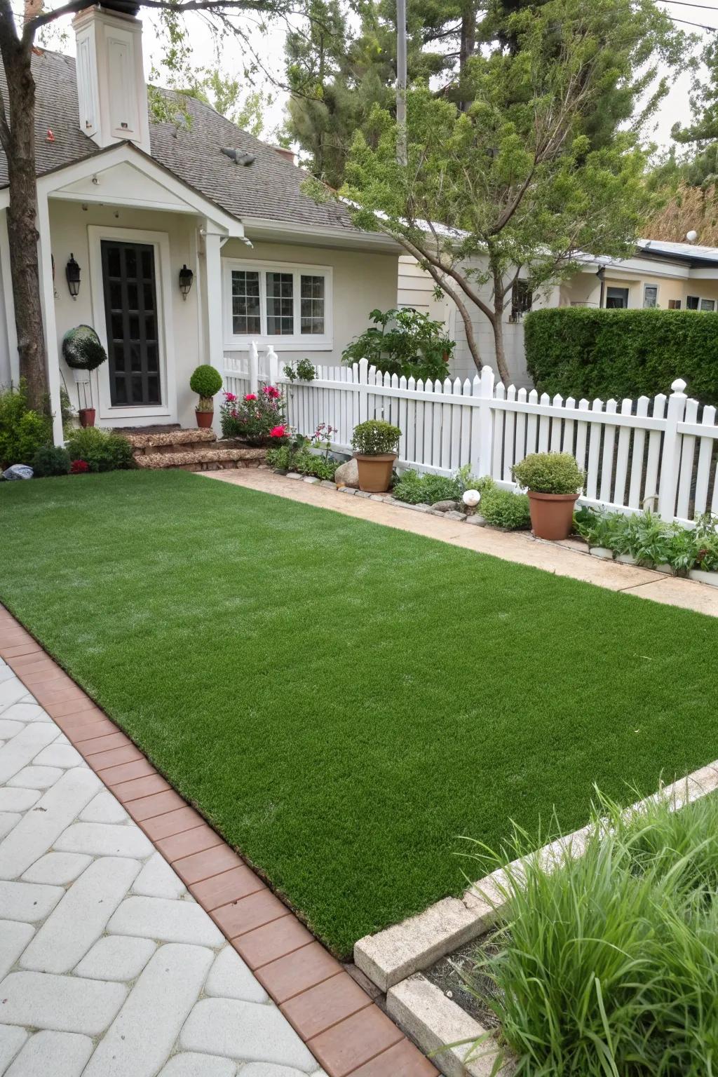 A simple yet effective artificial turf layout boosts curb appeal.