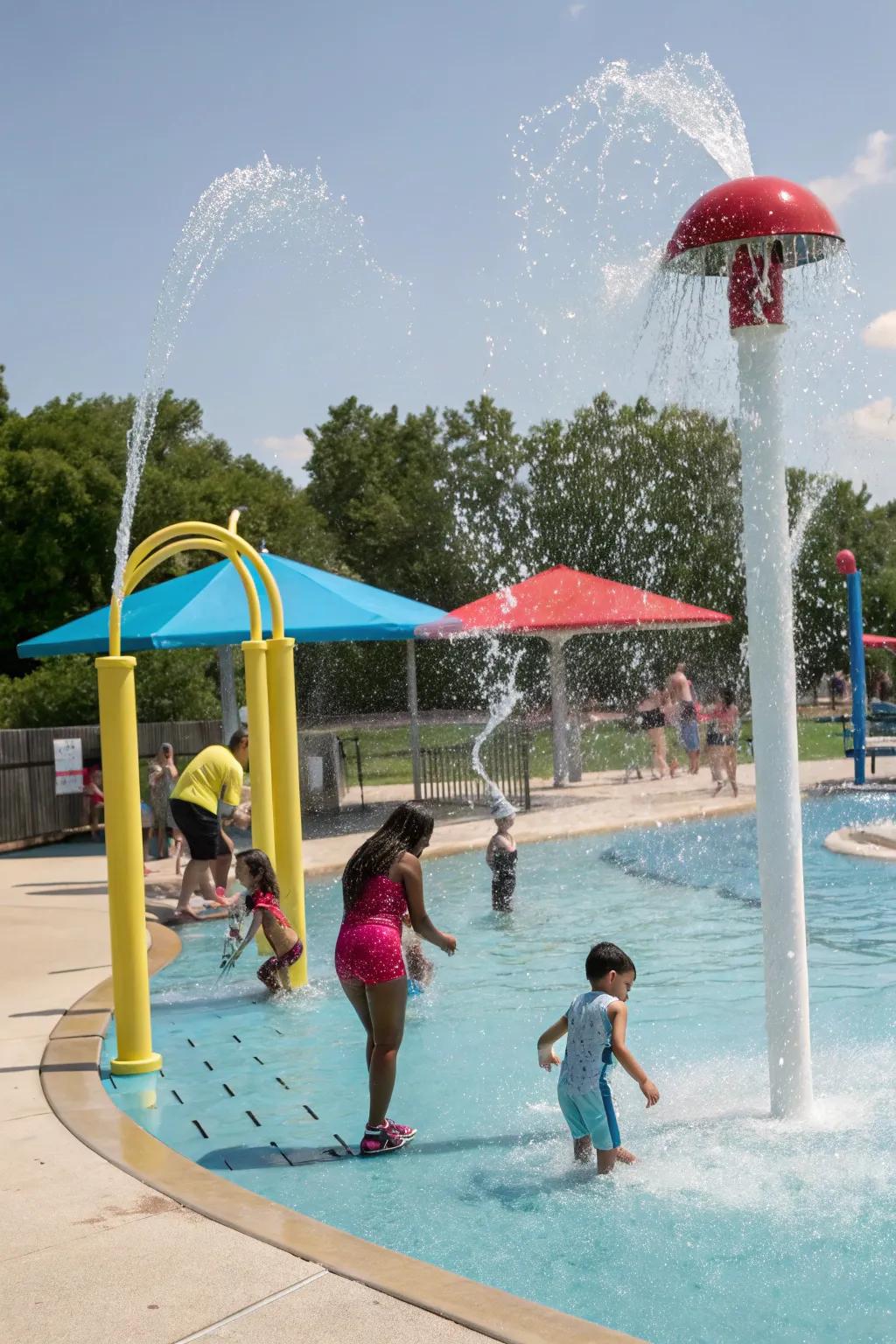 Interactive elements make the pool amusement for all ages.