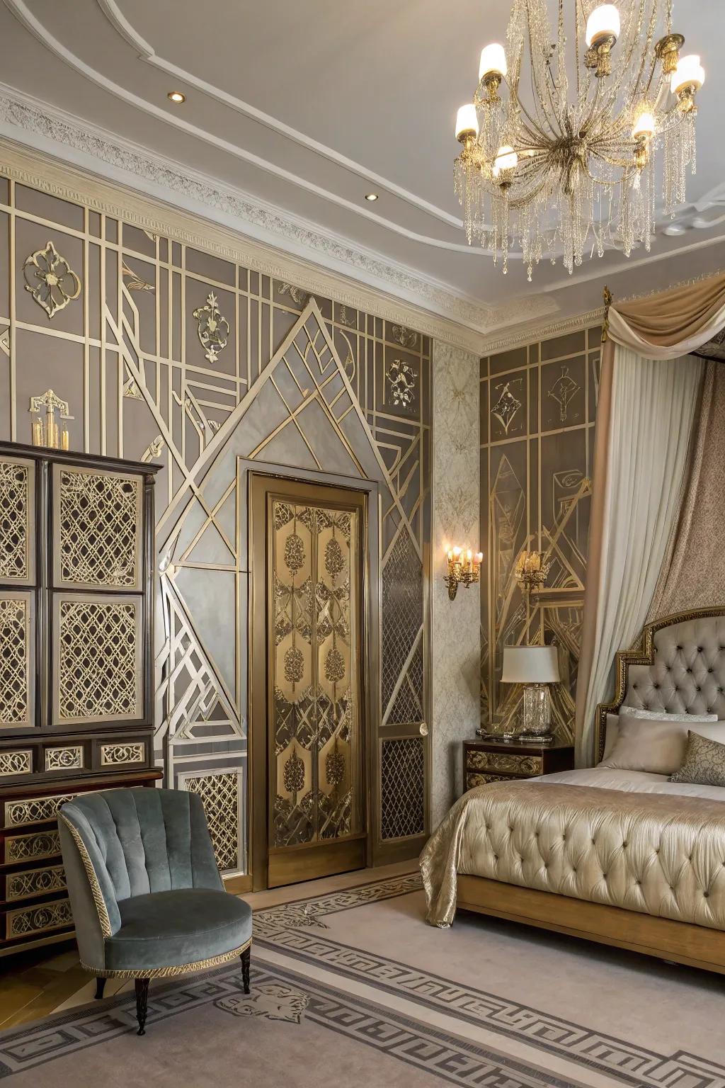 Art Deco-inspired panels add opulence and intricate detail.