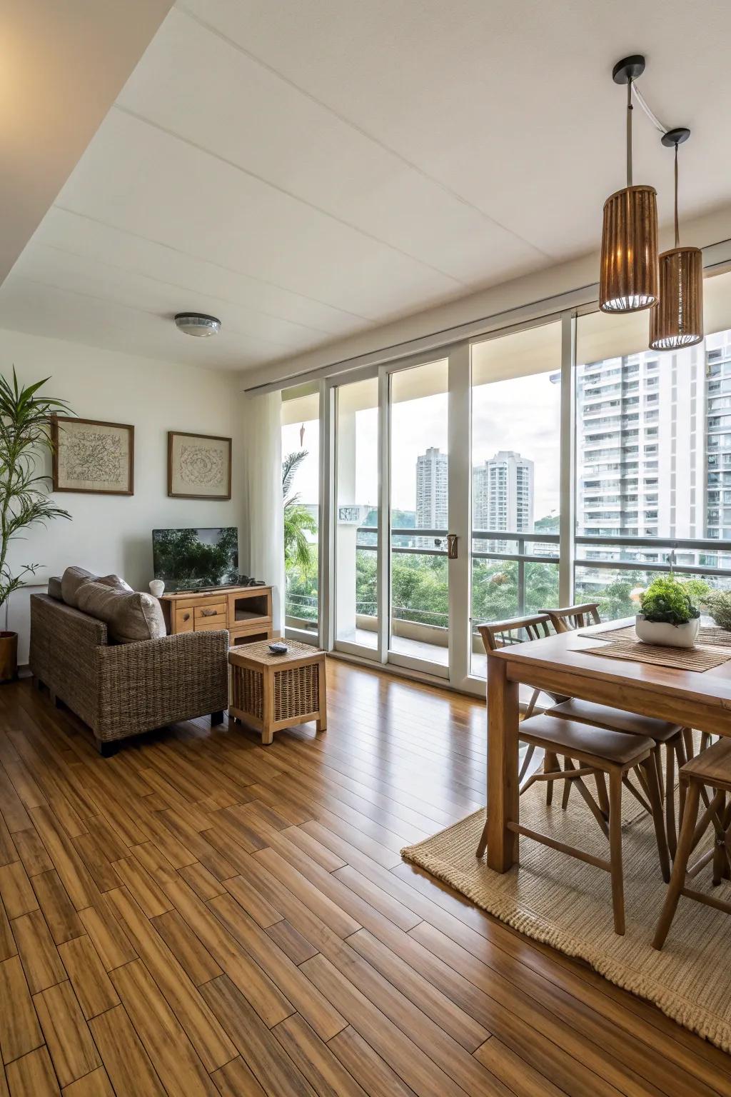 Eco-conscious materials add natural beauty and sustainability.