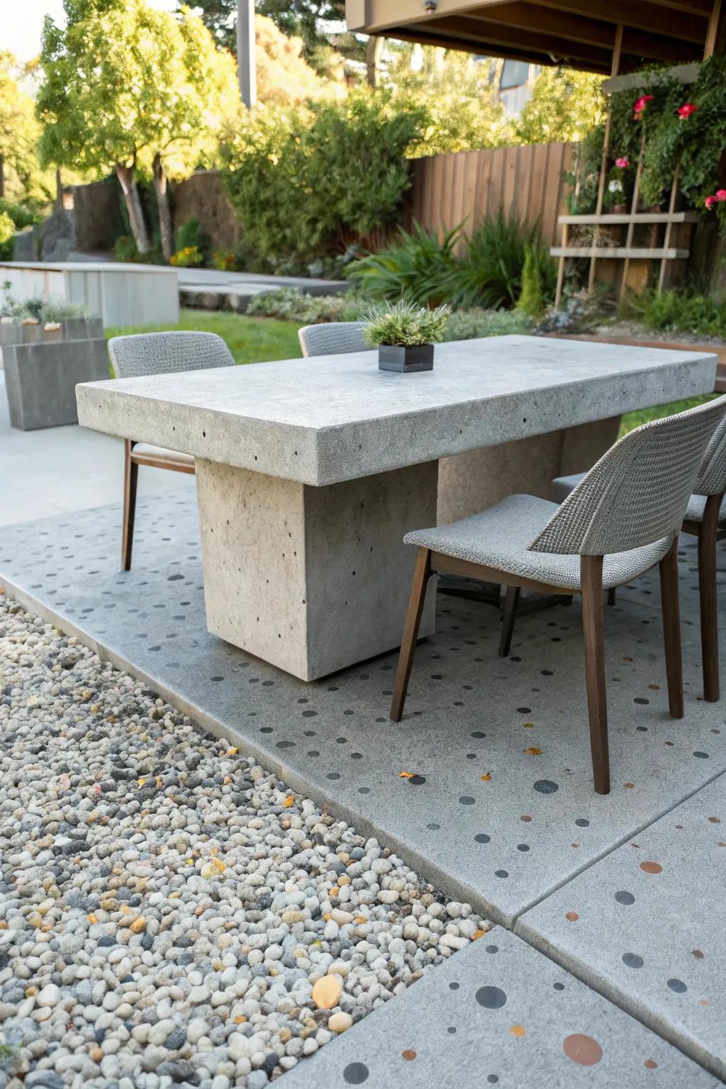 Stone furniture adds style and durability.