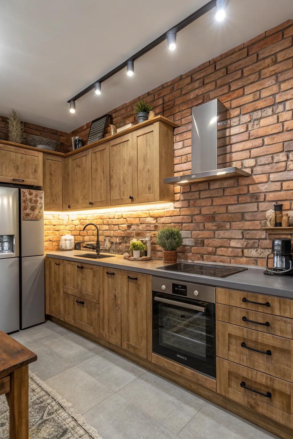Brick tiles infuse antique appeal and coziness.