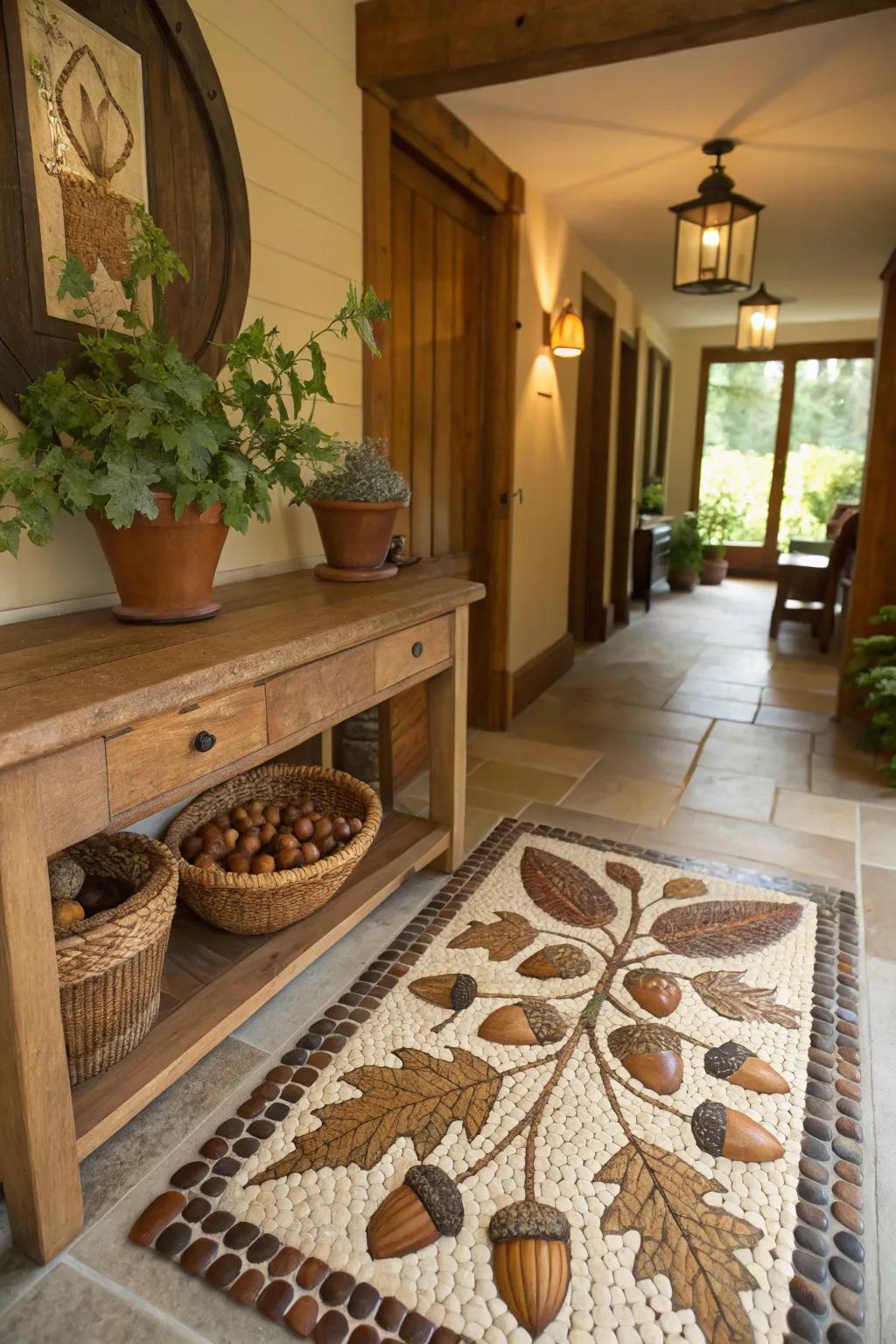 Acorns and conkers capture the beauty of nature in mosaic art.