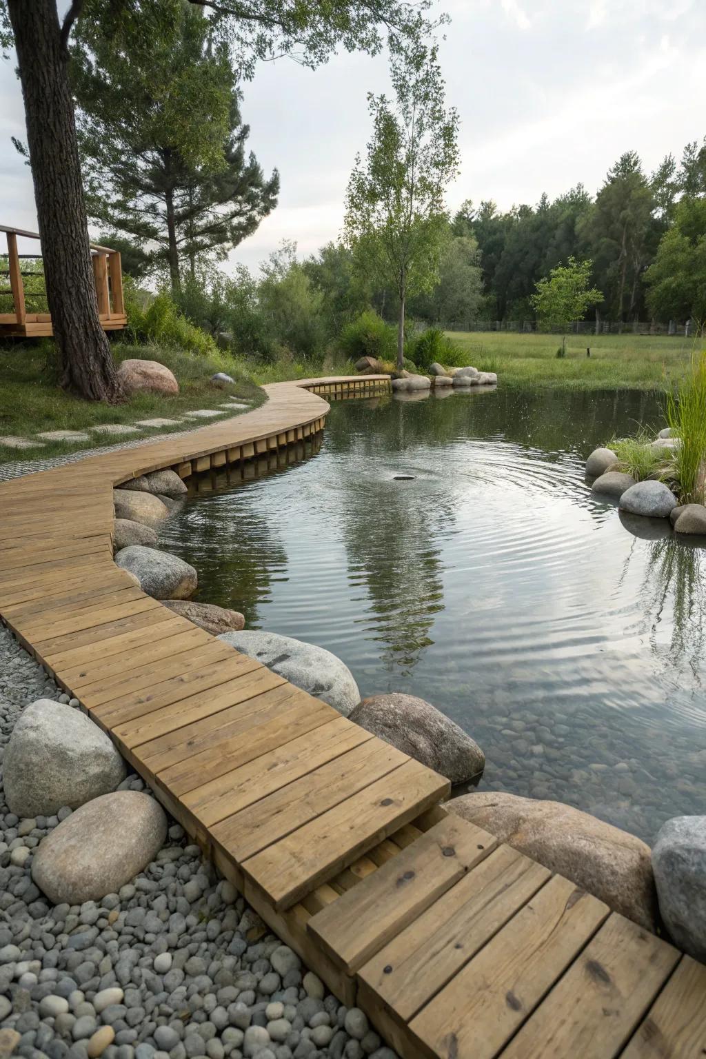 Authentic materials elevating the organic sensation of a pond.