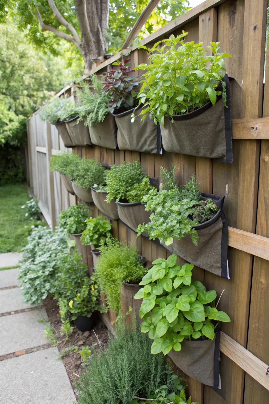 A space-saving upright garden with a rich selection of herbs.