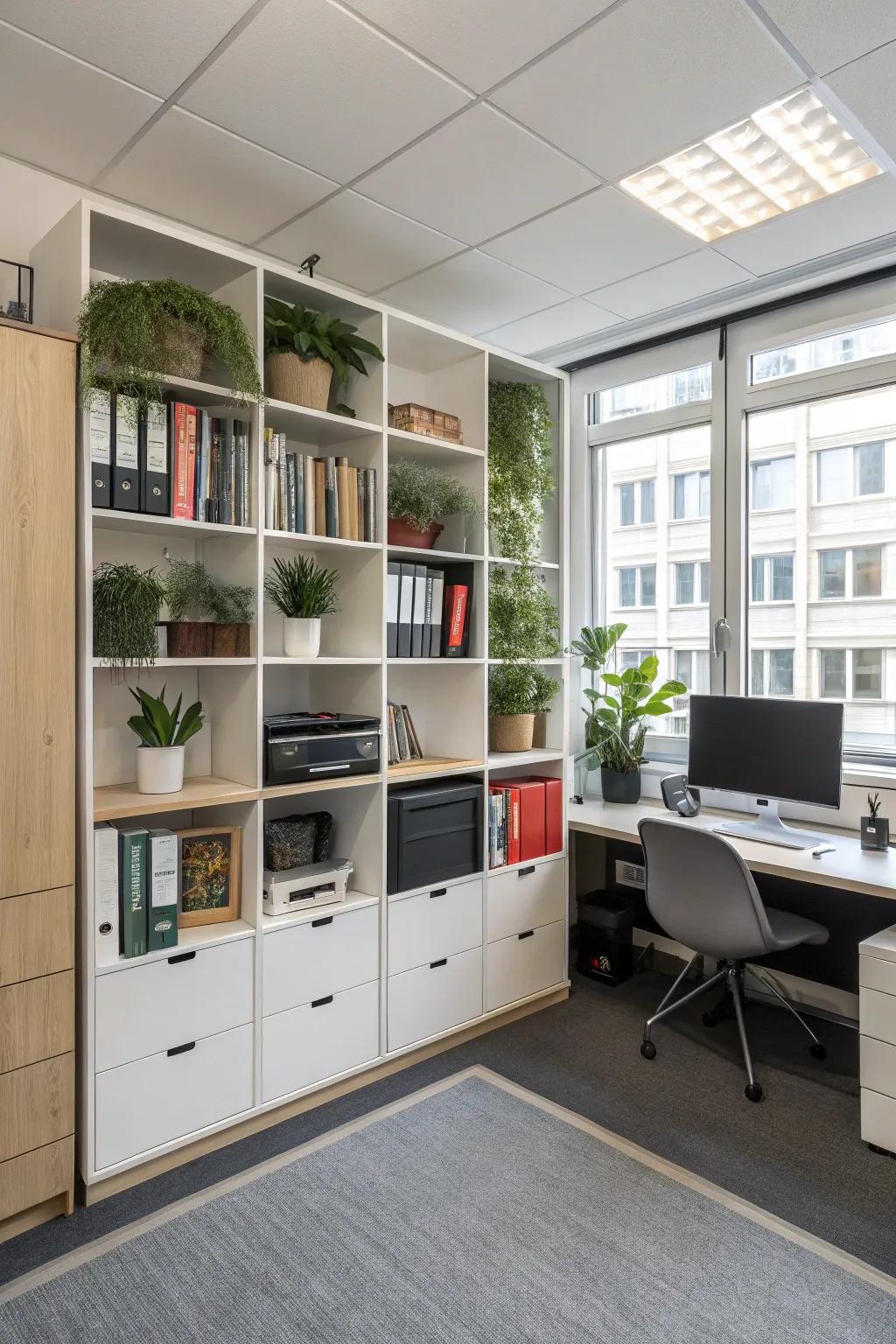 Ingenious storage solutions for a stylish and tidy workspace.