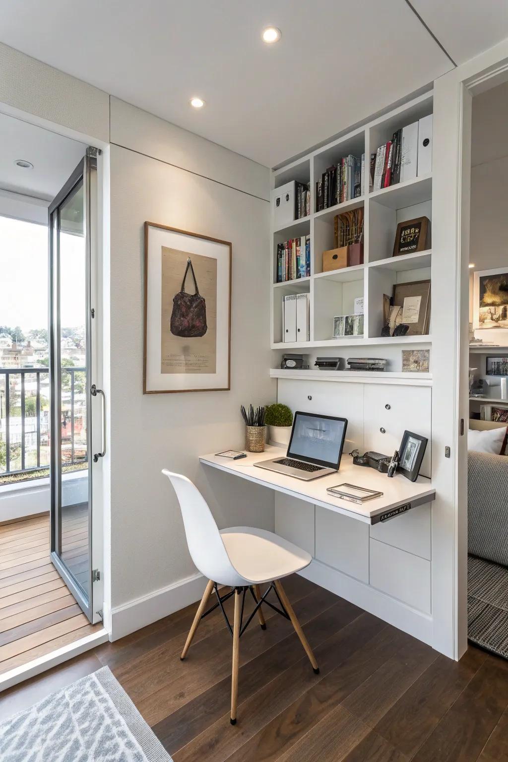 Maximize small spaces with a floating desk.