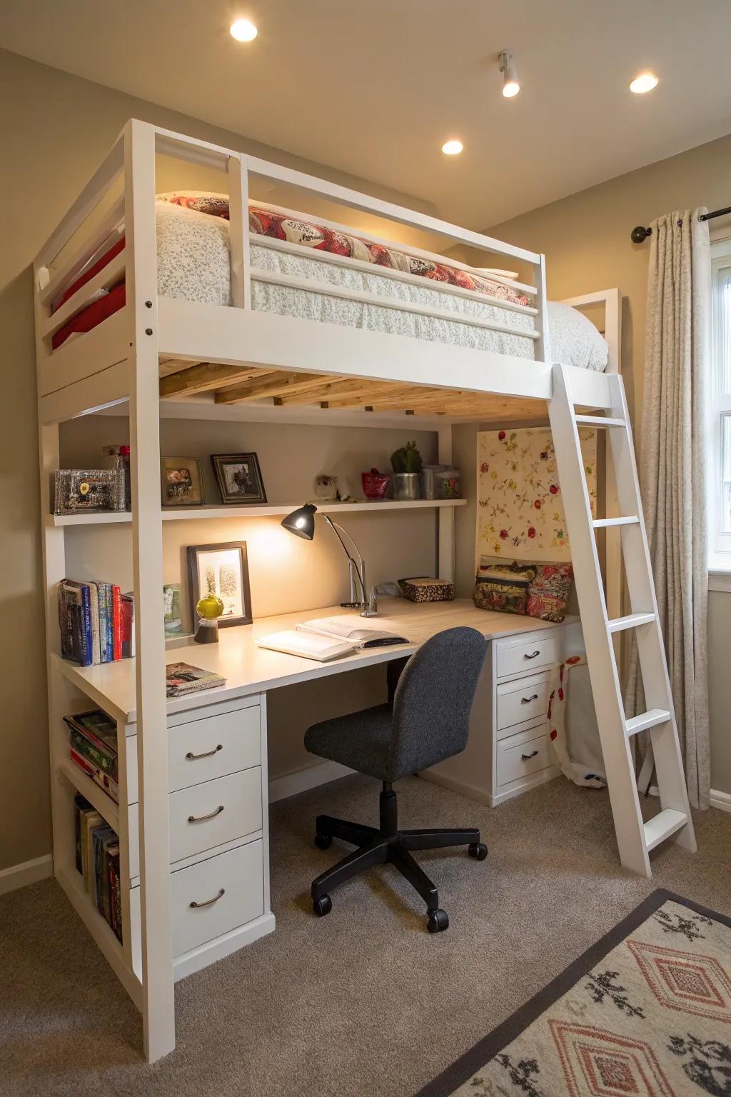 Combine sleep and work areas with a space-saving loft bed.