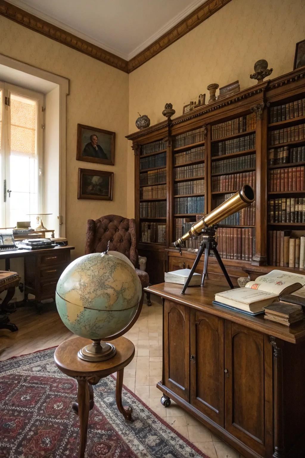 Academic touch with globes and telescopes