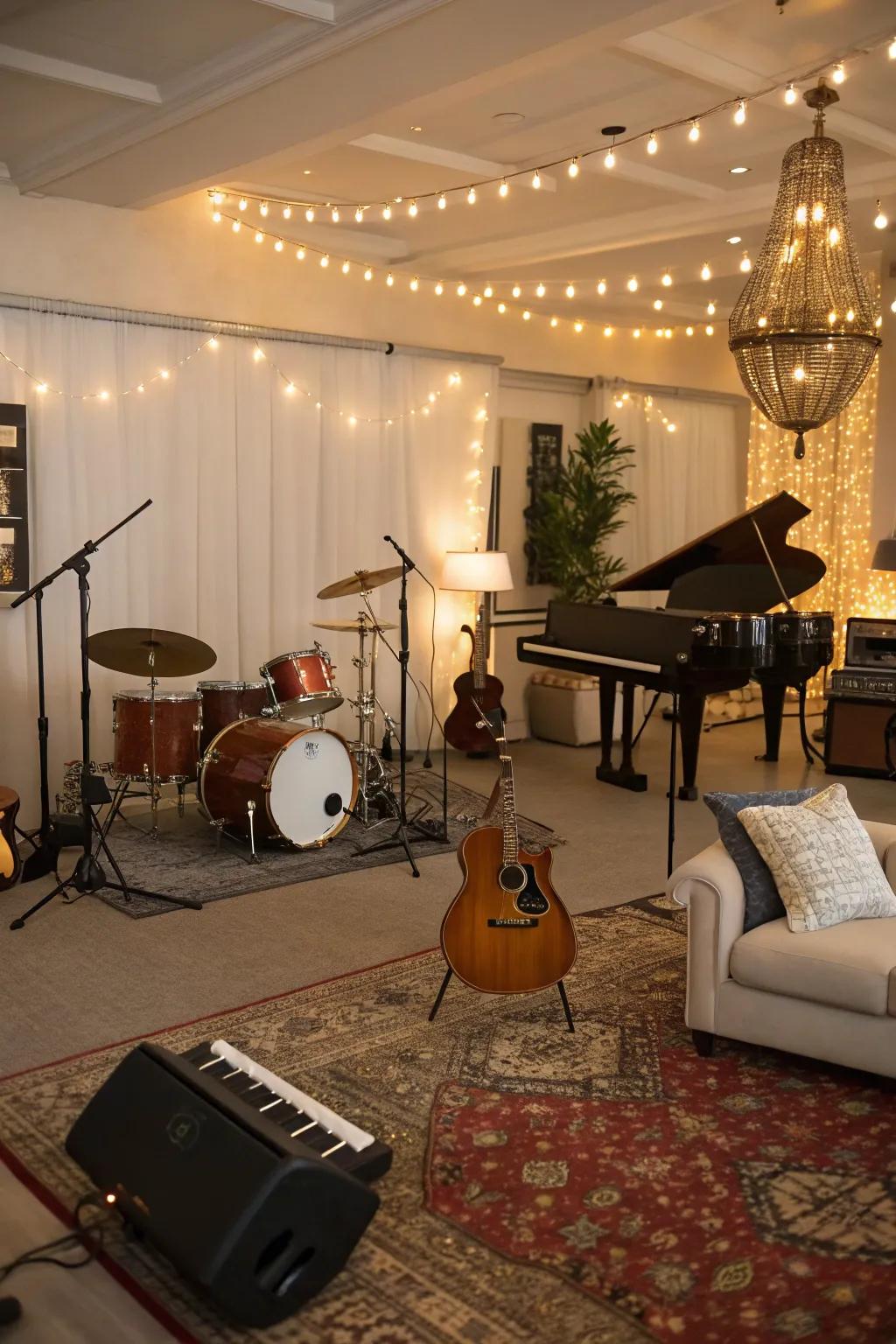 The sound room theme establishes a harmonious and creative environment.