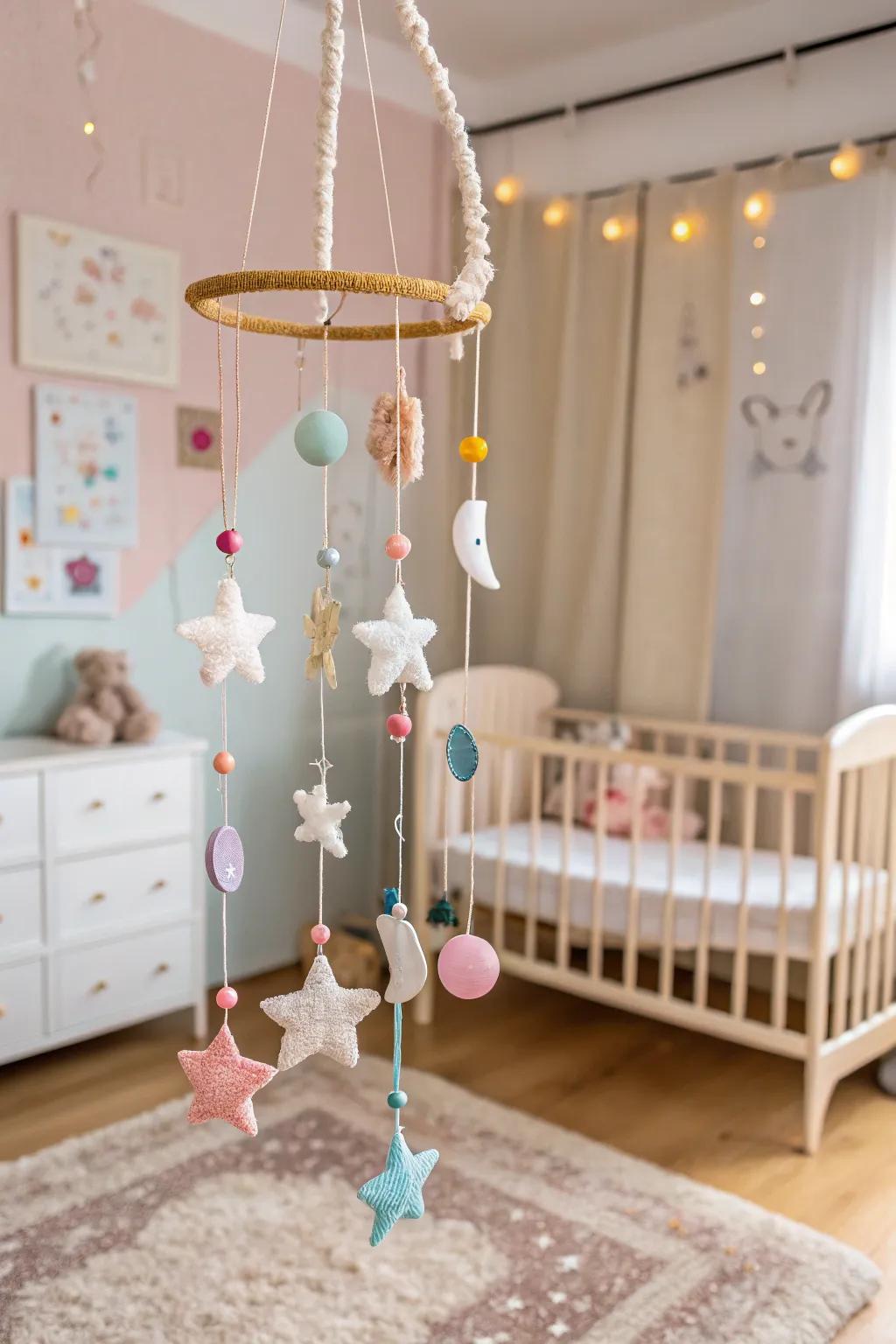 A dynamic and engaging levitating bauble mobile.