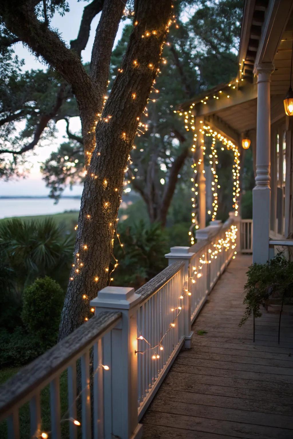 Fairy beams construct a magical setting around the veranda.