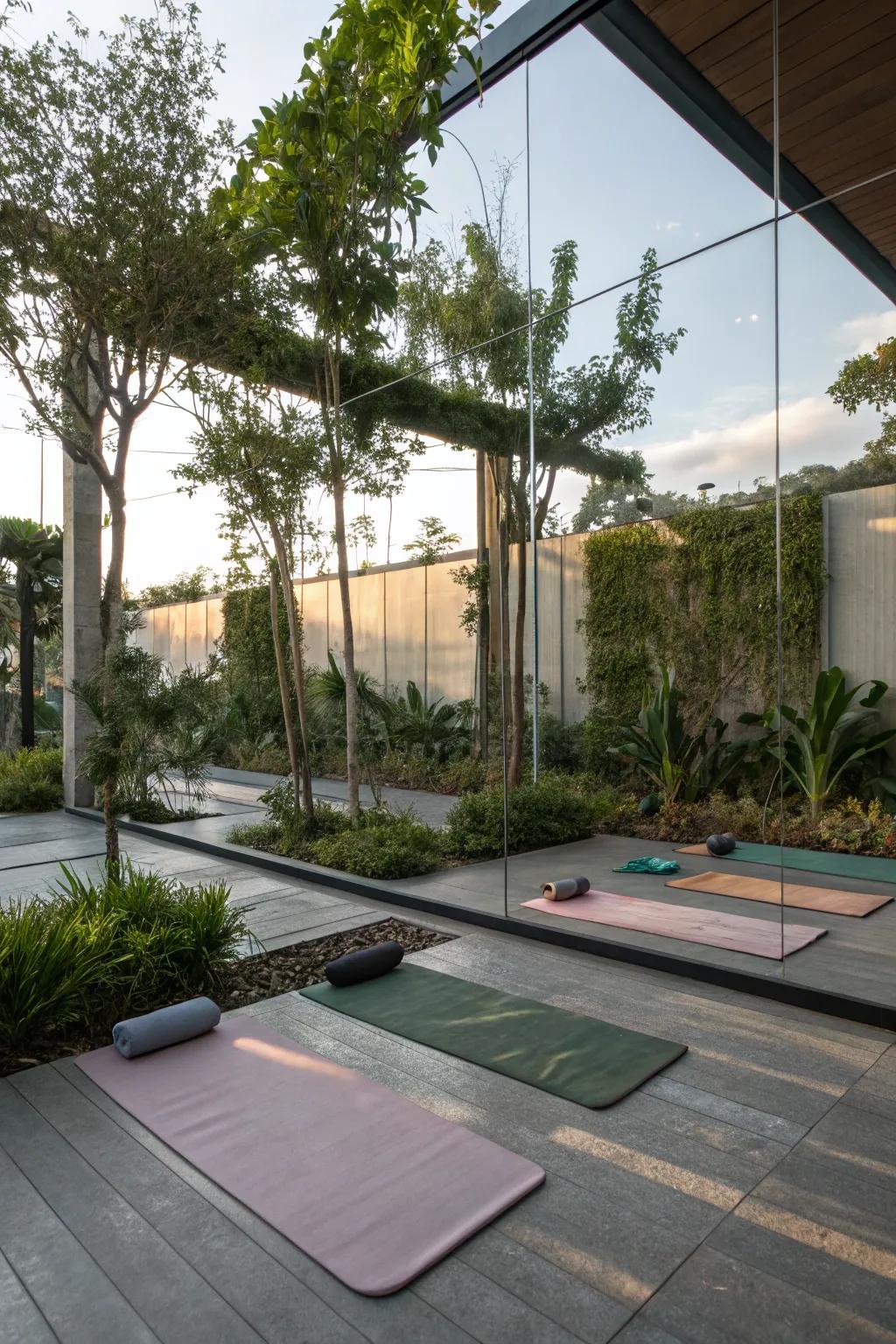 A mirror makes your yoga space look bigger and brighter.