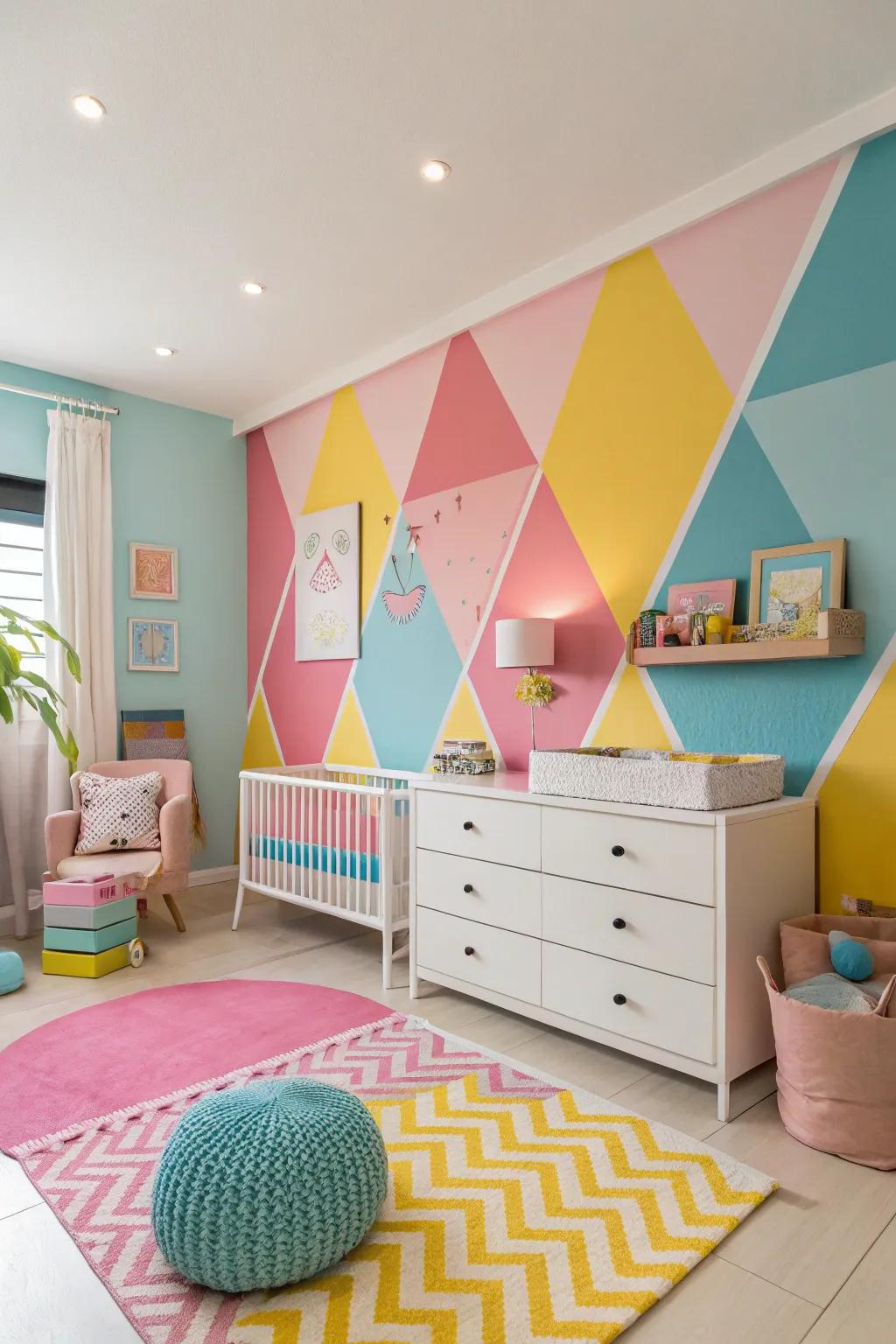 Unexpected color matches create a unique and striking nursery environment.